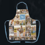 Tablier Collage de photos en format monogramme bleu 20 pho<br><div class="desc">Un espace de collage de photos monogrammes avec un collage de photos de vingt photos. Ajoutez votre initiale en blanc contre un carré bleu clair.</div>