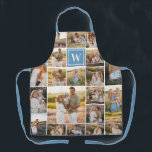 Tablier Collage de photos en format monogramme bleu 20 pho<br><div class="desc">Un espace de collage de photos monogrammes avec un collage de photos de vingt photos. Ajoutez votre initiale en blanc contre un carré bleu clair.</div>
