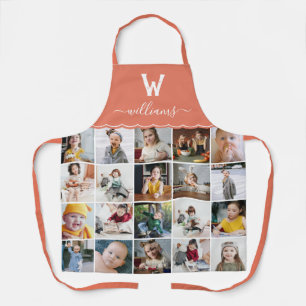 Tablier Collage de photos orange monogramme