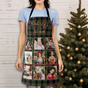 Tablier Collage de photos personnalisé en tartan de Noël o