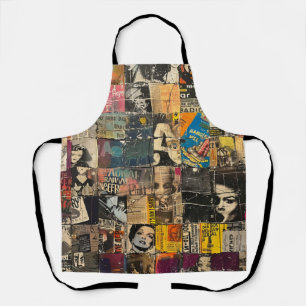 Tablier Collage en grille de bande dessinée punk rock noir