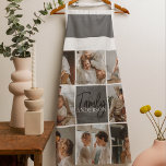 Tablier Collage familial photo et cadeau gris personnalisé<br><div class="desc">Créez un collage familial magnifique et personnalisé avec huit photos, accompagné d'un nom de famille personnalisé en gris. Ce cadeau unique et réfléchi est parfait pour commémorer des moments spéciaux et célébrer l'amour et le lien au sein d'une famille. Le collage présente huit photos soigneusement sélectionnées que vous pouvez fournir,...</div>