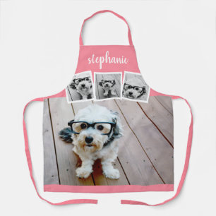 Tablier Collage photo 4 tendance Nom du script Rose blanch