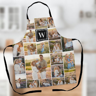 Tablier Collage photo de 20 photos avec monogramme violet