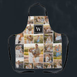Tablier Collage photo en noir monogramme de 20 photos<br><div class="desc">Un espace de collage de photos monogrammes avec un collage de photos de vingt photos. Ajoutez votre initiale en blanc contre un carré noir.</div>