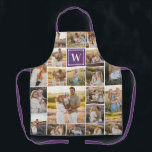 Tablier Collage photo en violet monogramme de 20 photos<br><div class="desc">Un espace de collage de photos monogrammes avec un collage de photos de vingt photos. Ajoutez votre initiale en blanc contre un carré violet.</div>