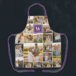 Tablier Collage photo en violet monogramme de 20 photos<br><div class="desc">Un espace de collage de photos monogrammes avec un collage de photos de vingt photos. Ajoutez votre initiale en blanc contre un carré violet.</div>