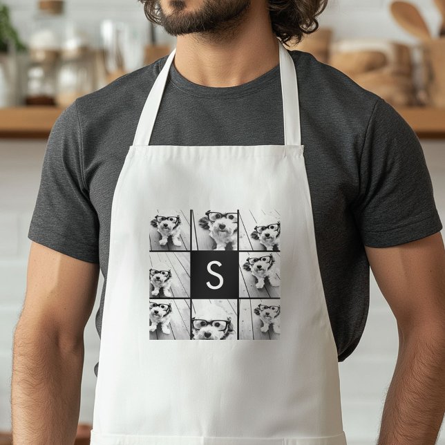 Tablier Collage photo noir massif Monogramme personnalisé (Custom Apron with a Photo Collage)