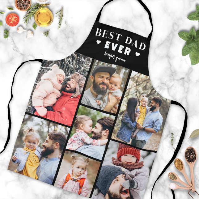 Tablier Collage photo personnalisé Best Papa (Personalized Photo Collage Best Dad Apron )