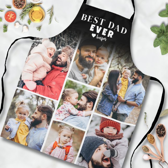 Tablier Collage photo personnalisé Best Papa (Personalized Photo Collage Best Dad Apron)