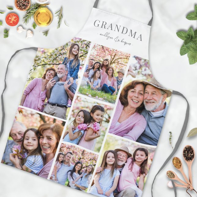 Tablier Collage photo personnalisé grand-mère (Personalized Photo Collage Grandma Apron)