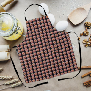 Tablier Collarette rose Dahlia motifs floraux sur noir