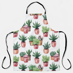 Tablier Collection de cactus dans des pots, aquarelle.