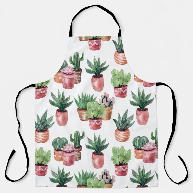 Tablier Collection de cactus dans des pots, aquarelle. (Recto)