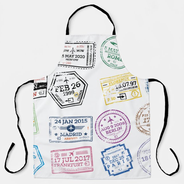 Tablier Collection de timbres de passeport isolés sur blan (Recto)