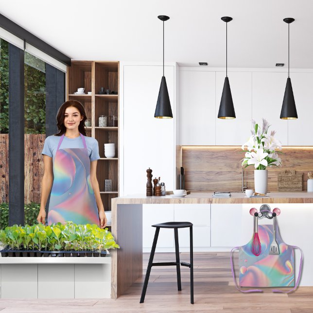 Tablier Coloré Iridescente Psychédélique Jolies bulles (Iridescent, psychedelic, happy & colorful apron with lavender ties, or color of you like best)