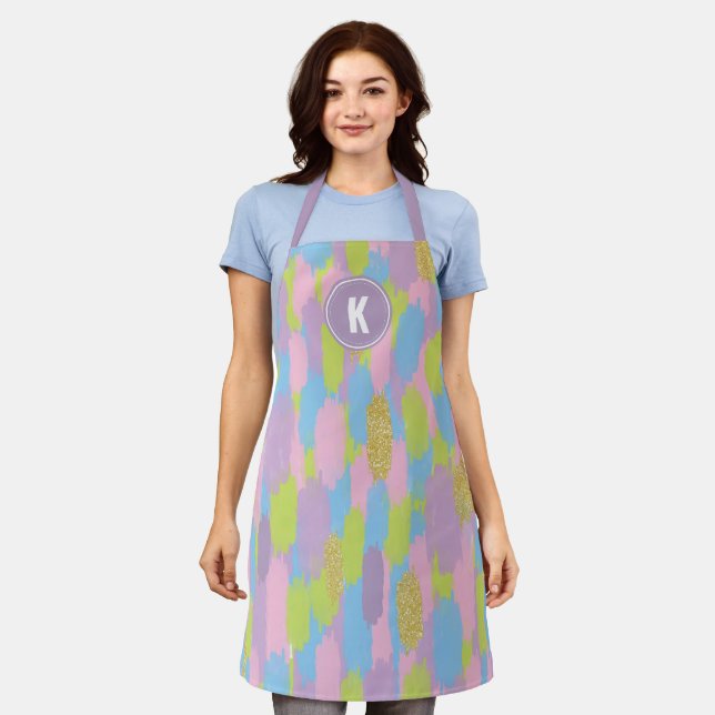 Tablier Colorful Abstrait Brushstrokies Motif Monogramme (Porté)