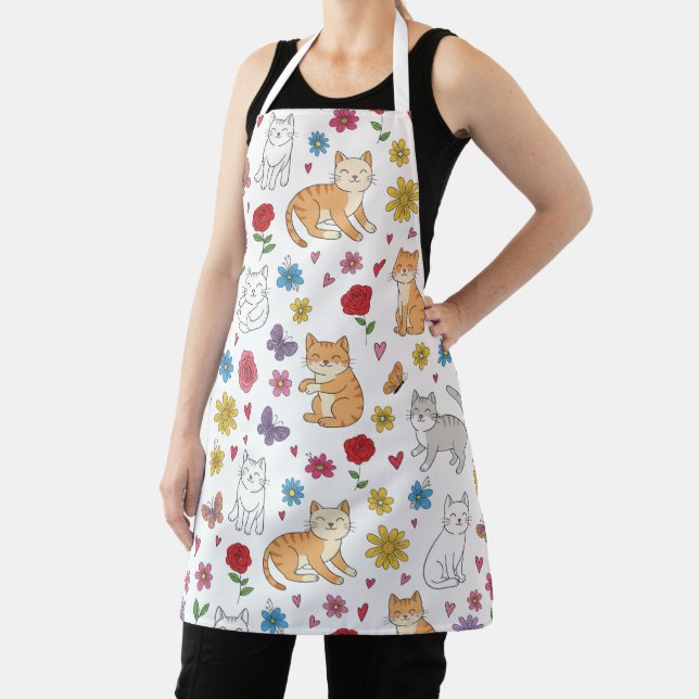 Tablier Colorful Cute Cats Floral Apron (Insitu)