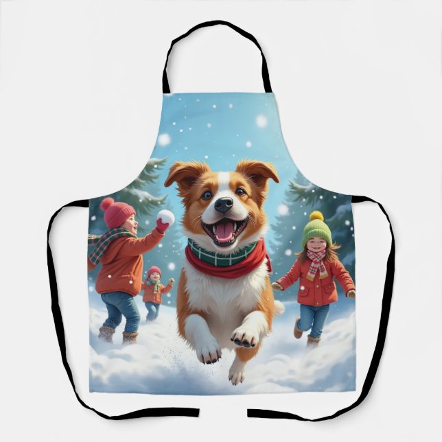 Tablier Combat de boules de neige de Border Terrier Peintu (Recto)