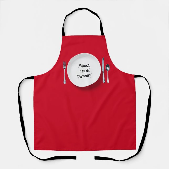 Tablier Commande Alexa sur assiette blanche (Recto)
