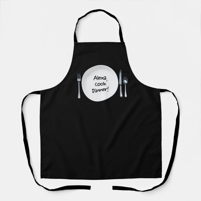 Tablier Commande Alexa sur assiette blanche (Recto)