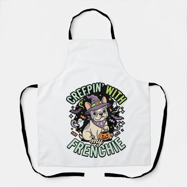 Tablier Compagnon effrayant de bouledogue français Hallowe (Recto)