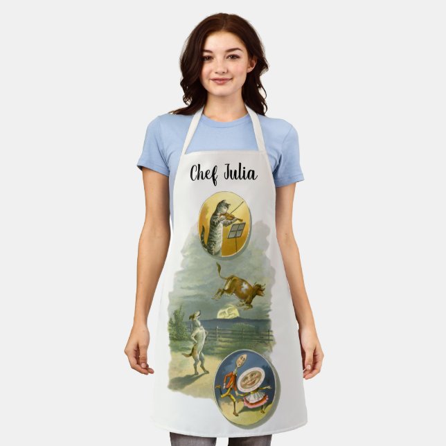 Tablier Comptine de Mère l'Oye Hey Diddle vintage (Porté)