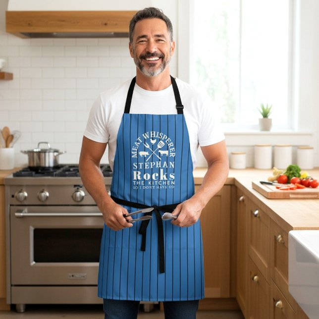 Tablier Concepteur de rayures bleues Maître BBQ Chuchoteur (Créateur téléchargé)