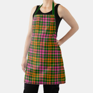 Tablier Conception à carreaux tartan vert rose orange