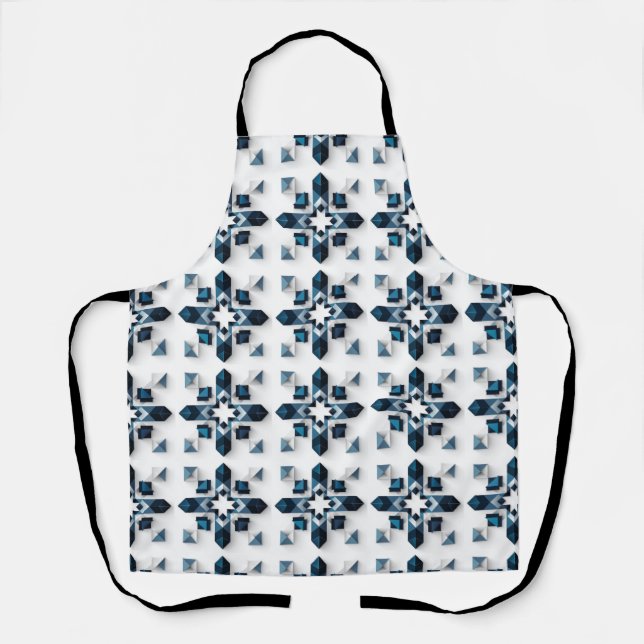 Tablier Conception Abstraite Géométrique en Bleu et Blanc (Recto)
