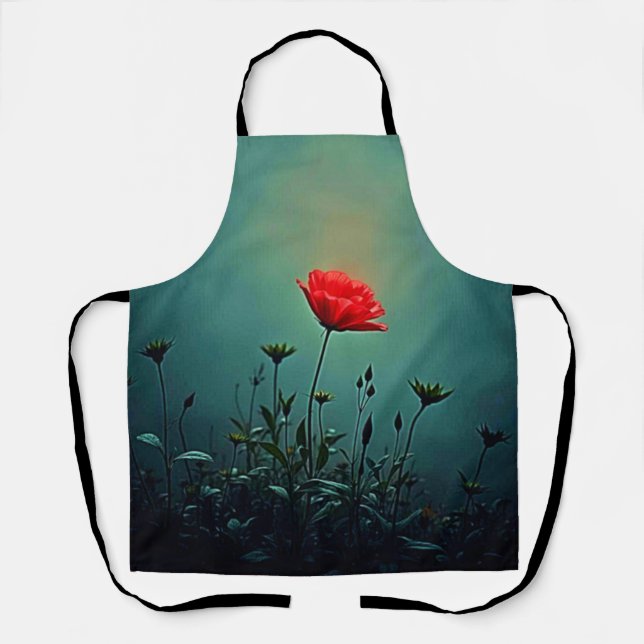 Tablier Conception de Fleur Rouge Épanouie dans la Brume S (Recto)