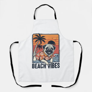 Tablier Conception de gravure vintage pug ambiance plage_1