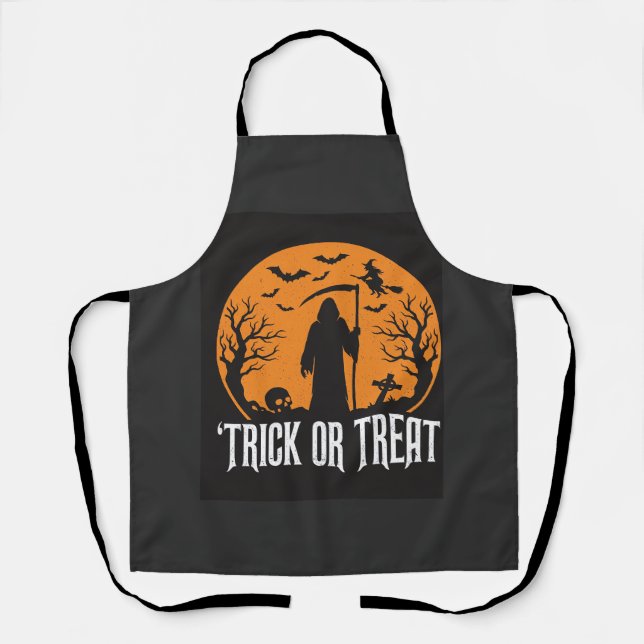 Tablier Conception de la Faucheuse pour Halloween Trick or (Recto)