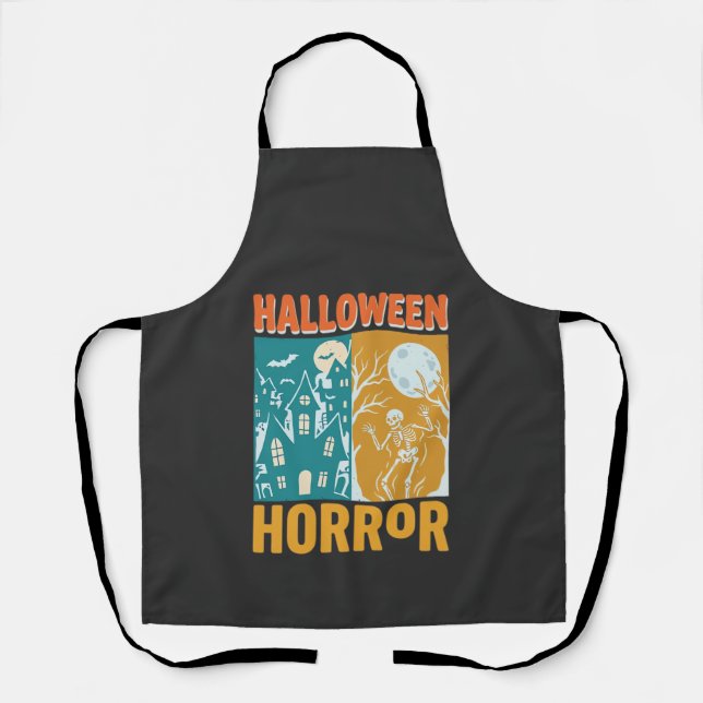 Tablier Conception de maison hantée Halloween Lune squelet (Recto)