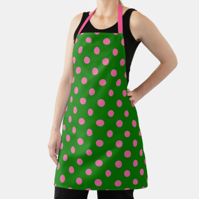 Tablier Conception de motif à pois rose sur fond vert  (Créateur téléchargé)