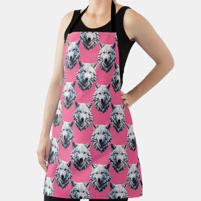 Tablier Conception de motif de tête de loup blanc rose  (Créateur téléchargé)