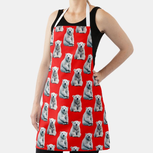 Tablier Conception de motif d'ours polaire sur fond rouge  (Créateur téléchargé)