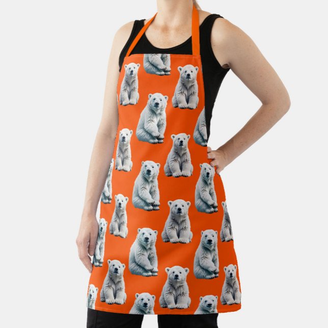 Tablier Conception de motif d'ours polaire sur orange  (Créateur téléchargé)