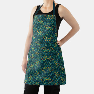 Tablier Conception de motif floral élégant jaune et sarcel