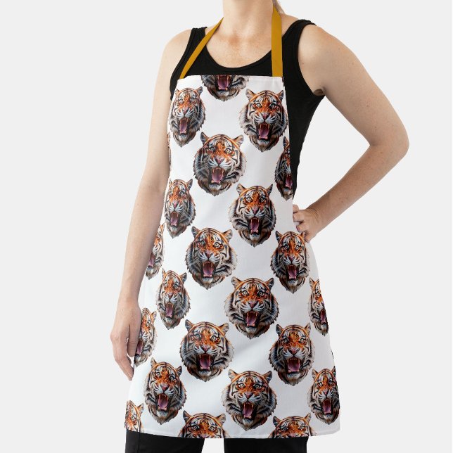 Tablier Conception de motif tête de tigre - Blanc   (Créateur téléchargé)