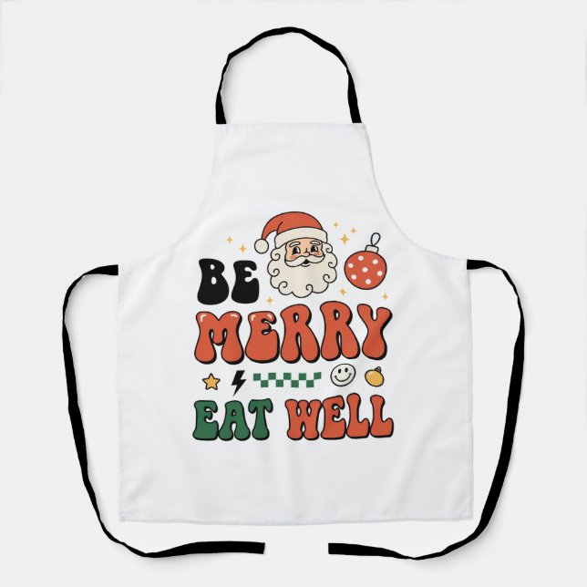 Tablier Conception de Noël soyez joyeux mangez bien Santa (Recto)