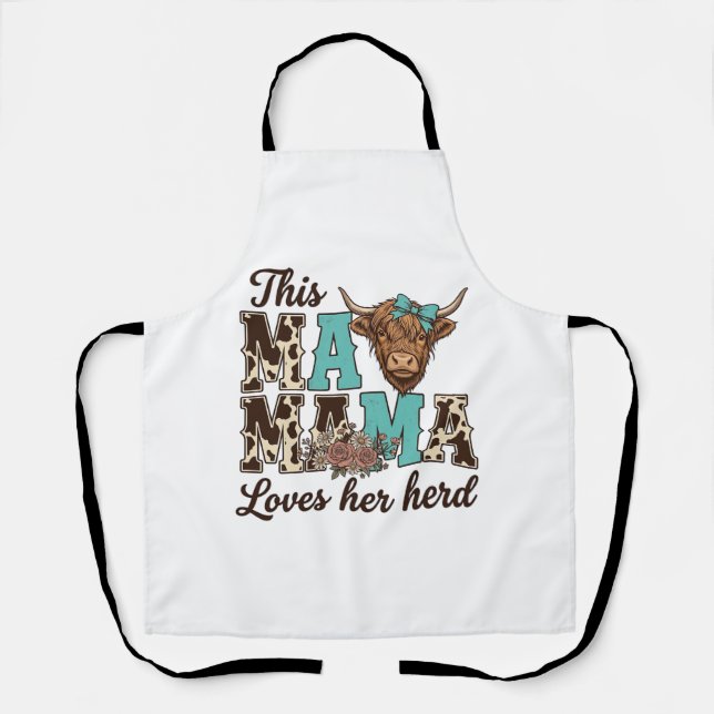 Tablier Conception de t-shirt de vache des Highlands Maman (Recto)