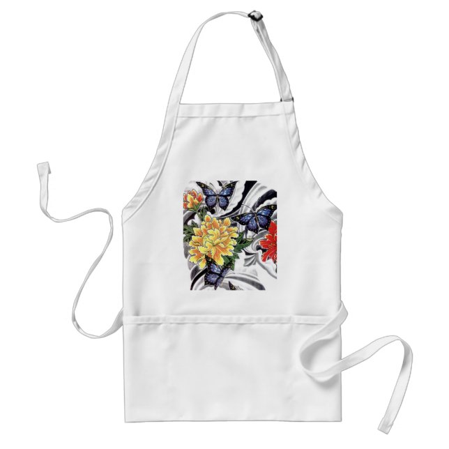 Tablier Conception de tatouage de pivoine jaune et papillo (Devant)