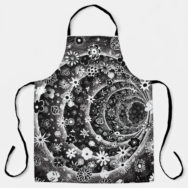 Tablier Conception de tunnel floral noir et blanc (Recto)