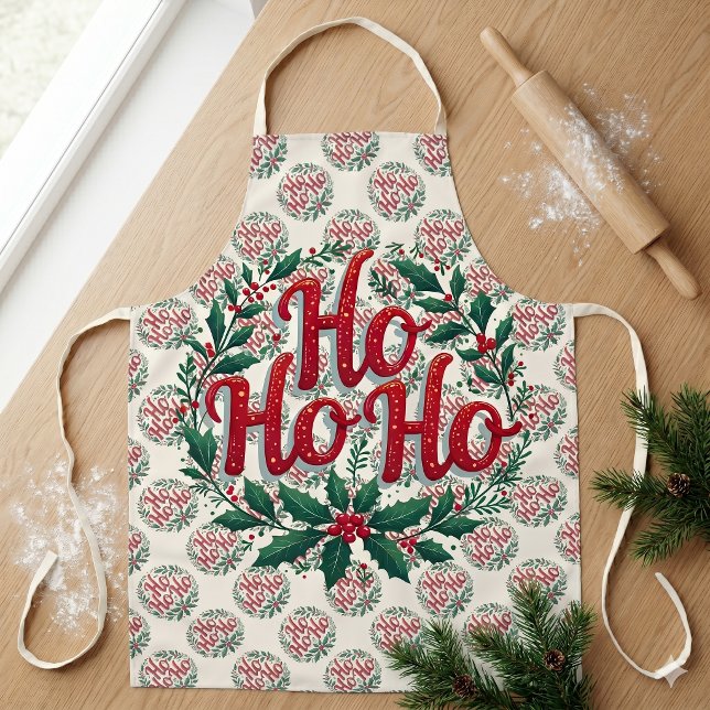 Tablier Conception de typographie de couronne de Noël Ho H (Ho Ho Ho Christmas Wreath Typography Design Apron)