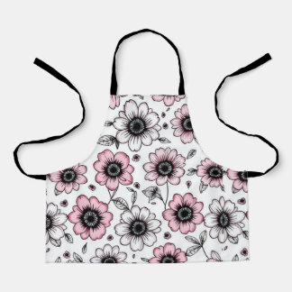 Tablier Conception d'esquisse de fleurs et de feuilles ros