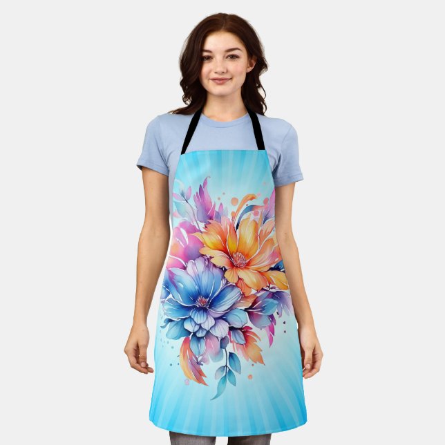 Tablier Conception Fleurs Florales Aquarelle-24683 (Porté)