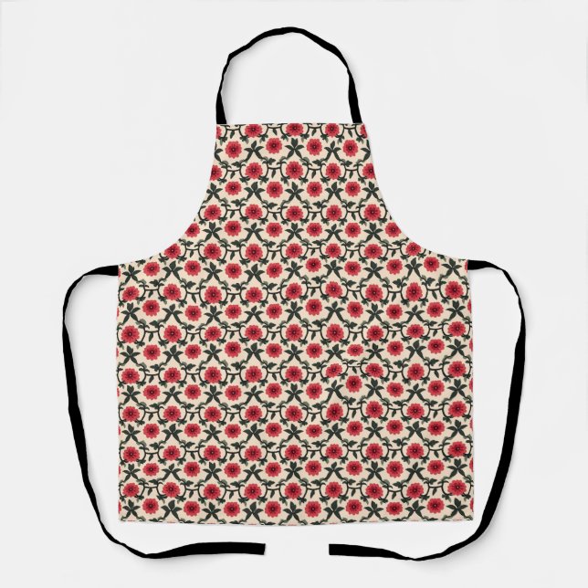 Tablier Conception florale avec des fleurs rouges et des f (Recto)
