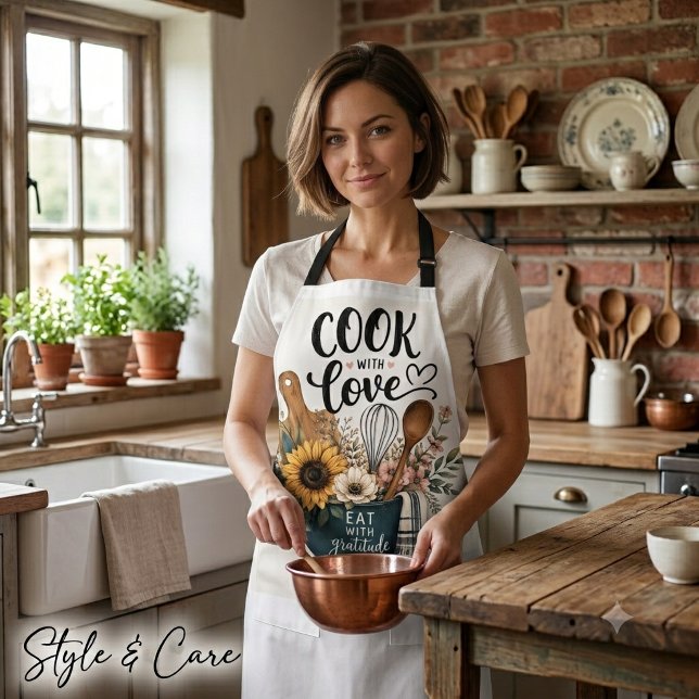 Tablier Conception florale de cuisine de ferme avec tourne (Farmhouse Kitchen Floral Design with Sunflowers Apron)