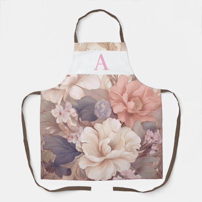 Tablier Conception florale Pastel personnalisée avec Monog (Recto)